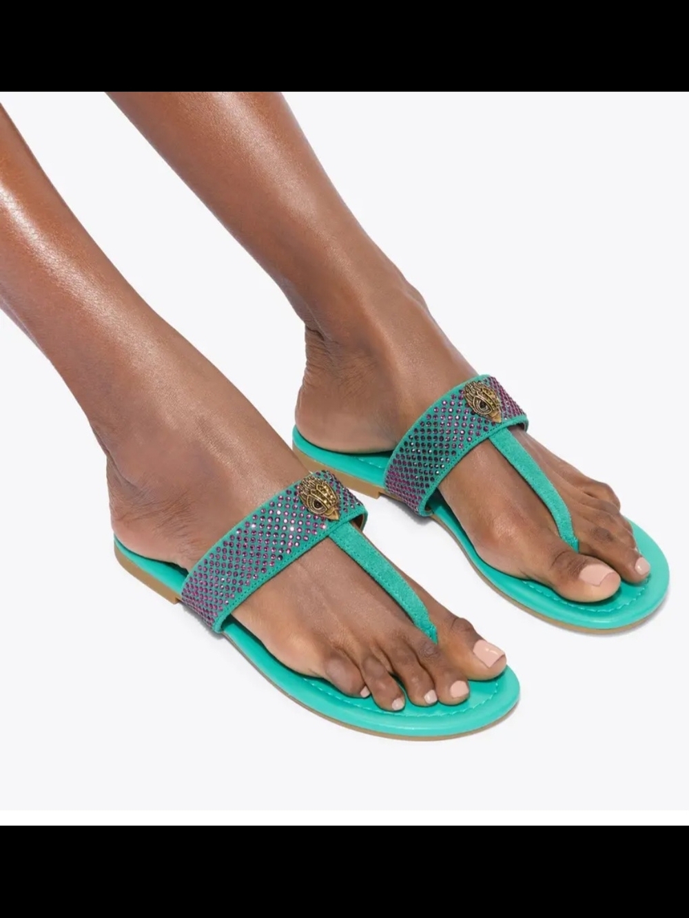 Kurt Geiger Teal Jeweled Thong Sandals